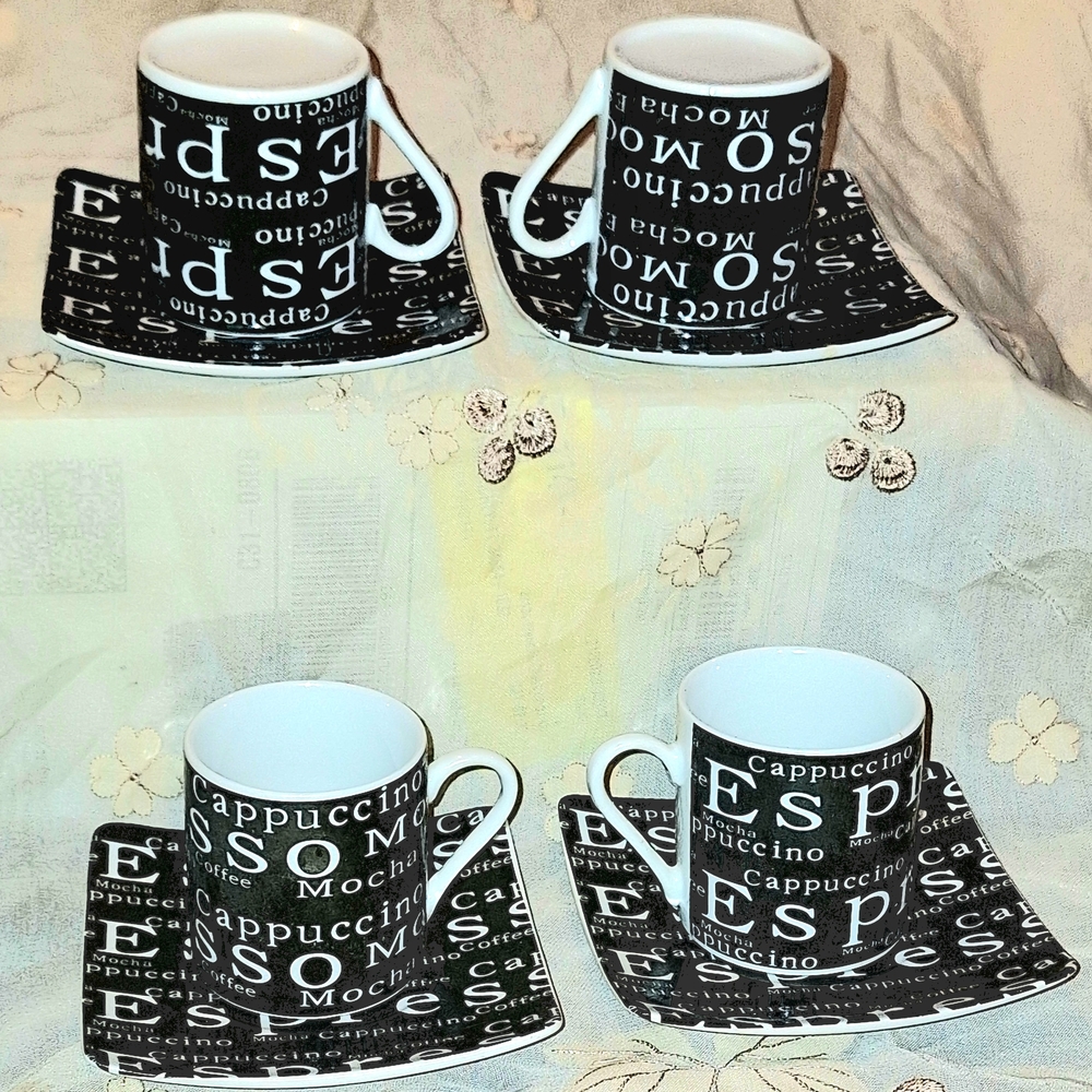 Espresso Cappuccino Black and White Mug Set